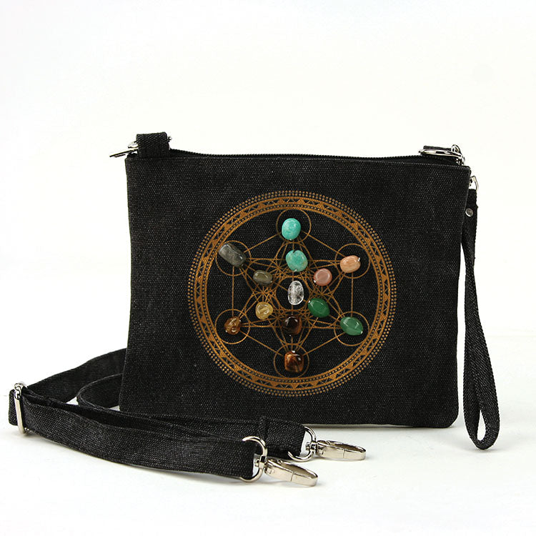 SACRED GEOMETRYCRYSTAL GRID LUCK CROSS BODY BAG IN CANVAS