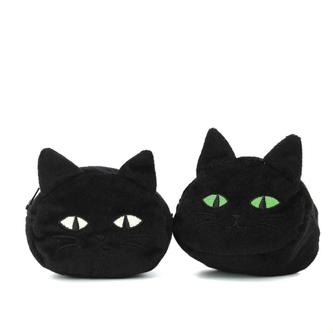 Furry Black Cat Coin Purse with Keychain - 4 Piece Set