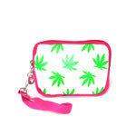 Fresh Green Palmate Leaves Printed Canvas Wristlet