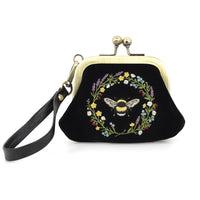 BEE IN FLORAL WREATH KISS LOCK COIN PURSE IN VELVOUR