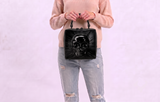 Skull Encased in Square Handheld Bag in Vinyl Material