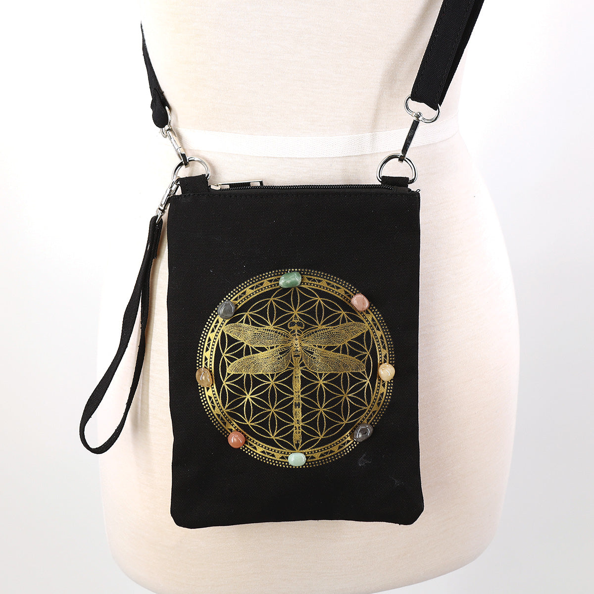 Dragonfly & Crystal Shoulder Bag in Canvas