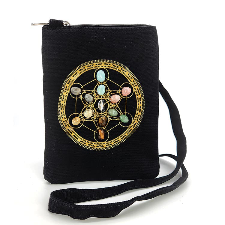 SACRED GEOMETRYCRYSTAL GRID LUCK CROSS BODY BAG IN CANVAS