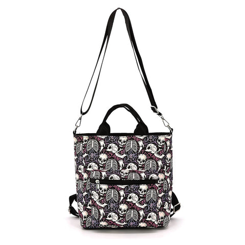 Skulls and Ribcages Convertible Backpack in Vinyl