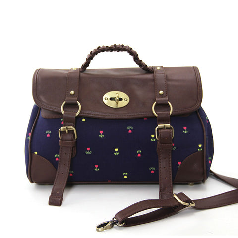 Blue Tulip Satchel/Messenger In Cotton And PU Material