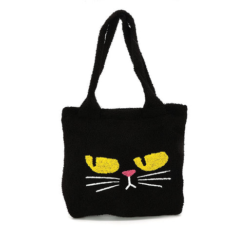 Furry Black Cat Tote in Polyester