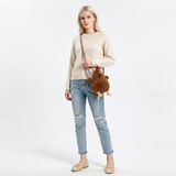 BROWN FURRY HEN CROSS BODY BAG IN POLYESTER