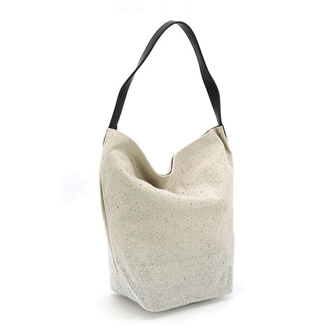 SPARKLY HOBO BAG IN CANVAS WHITE