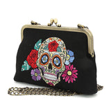 SUGAR SKULL KISS LOCK BAG IN LINEN + COTTON BLEND