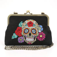 SUGAR SKULL KISS LOCK BAG IN LINEN + COTTON BLEND