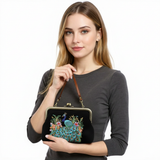 PEACOCK KISSLOCK BAG IN LINEN COTTON BLEND