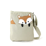 Peeking Fox On Large Canvas Shoulder Crossbody Bag