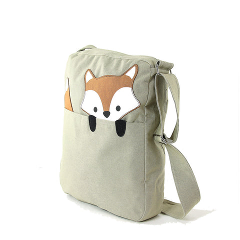 Peeking Fox On Large Canvas Shoulder Crossbody Bag