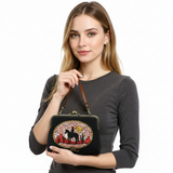 Cow Girl Kiss Lock Bag in Cotton Linen Blended Material