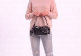 Vintage Washed Denim Shoulder Bag with Star Motif