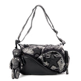 Vintage Washed Denim Shoulder Bag with Star Motif