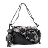 Vintage Washed Denim Shoulder Bag with Star Motif