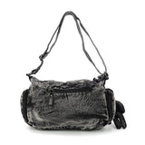 Vintage Washed Denim Shoulder Bag with Star Motif