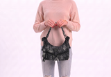 Vintage Washed Denim Hobo Bag with Star Motif in Cotton