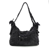 Vintage Washed Denim Hobo Bag with Star Motif in Cotton