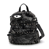 Vintage Washed Denim Mini Backpack Eye Motif in Cotton