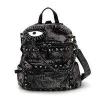 Vintage Washed Denim Mini Backpack Eye Motif in Cotton