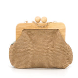 Wooden Frame Foliage Sequin Kisslock Bag in Polyester