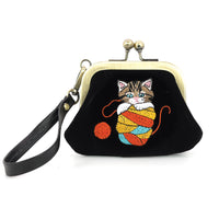 CAT IN YARN KISS LOCK COIN PURSE IN VELVOUR