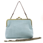 Frog in the Lily Pond Kiss Lock Bag in Linen Cotton Blend Material
