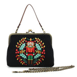 Nut Cracker Kiss Lock Bag in Linen Cotton Blend Material