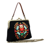 Nut Cracker Kiss Lock Bag in Linen Cotton Blend Material