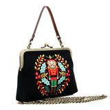 Nut Cracker Kiss Lock Bag in Linen Cotton Blend Material