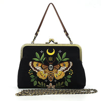 Dead Head Moth Kisslock Bag in Linen Blended Material
