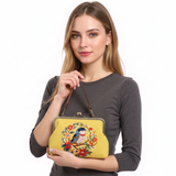 Cute Bird Kiss Lock Bag In Linen Blend