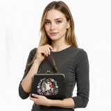 Purple Snake  + Ghosts Wreath Kiss Lock Bag in Linen