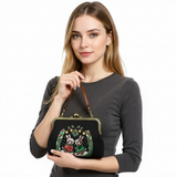 Bunnies Kissing Under Mistletoe Kiss Lock Bag in Linen Cotton Blend Material