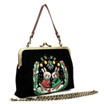 Bunnies Kissing Under Mistletoe Kiss Lock Bag in Linen Cotton Blend Material