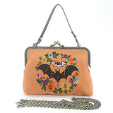 Floral Bat Kiss Lock Bag in Linen Blended Material