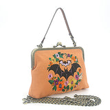 Floral Bat Kiss Lock Bag in Linen Blended Material