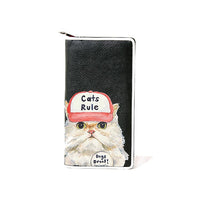 White Cat With A Hat Bi Fold Zip Around Wallet