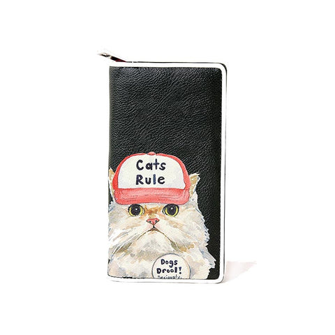 White Cat With A Hat Bi Fold Zip Around Wallet