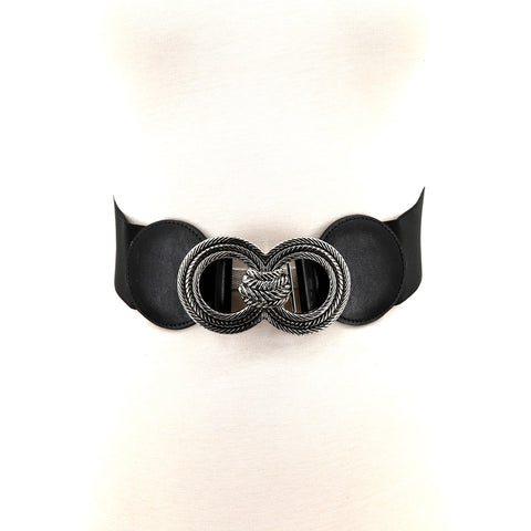 Double Metal Ring Buckle Stretch Belt in Nylon; front view