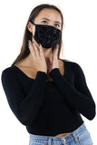 Rhinestone Face Mask in Polyester Material, black color, front view on model