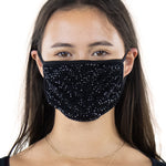 Rhinestone Face Mask in Polyester Material, black color, front view