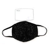 Rhinestone Face Mask in Polyester Material, black color, front view