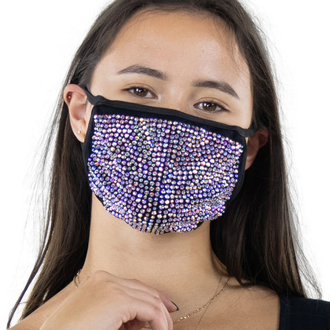 Rhinestone Face Mask in Polyester Material, clear color, front view