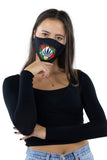 Marijuana Face Mask In Polyester Material, front view on model