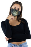 Skull Mouth Face Mask In Polyester Material, front view on model