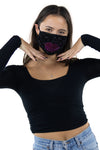 Rhinestone Red Lips Face Mask In Polyester, front view on model