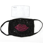 Rhinestone Red Lips Face Mask In Polyester, front view
